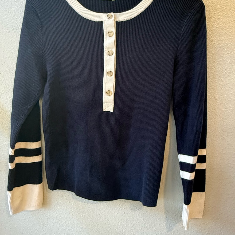 Faherty Women's Navy and White Sweater Size Large Beach Coastal Nautical - Picture 9 of 9